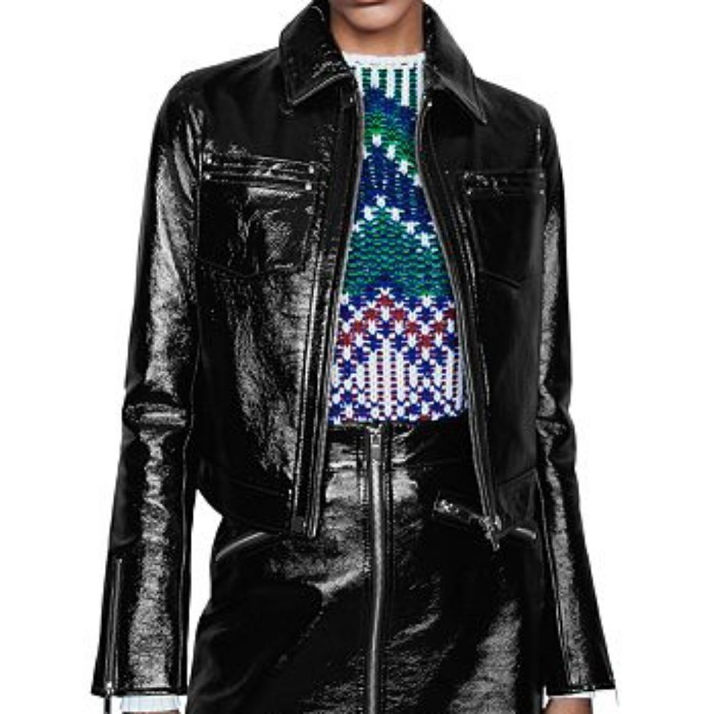Maje Black Baptiste Patent Leather Jacket New With Tag Size Small